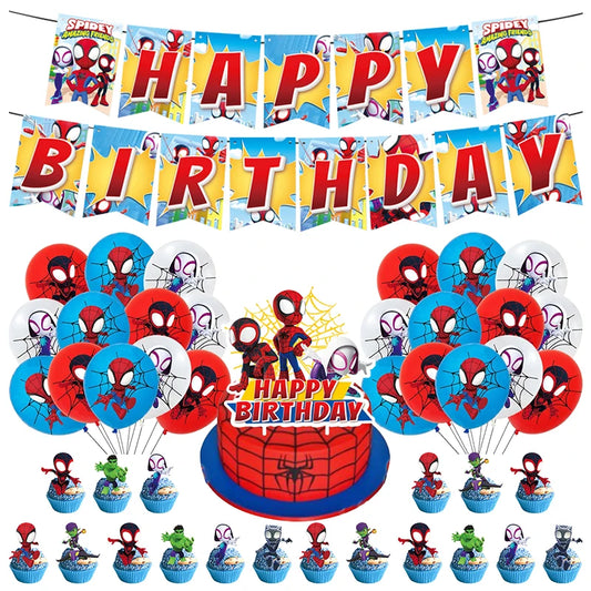 Spider And His Amazing Friends Birthday Party Decoration Balloons Tableware Banner Set Spideyman Backdrop Deco Kids Gift Suppy