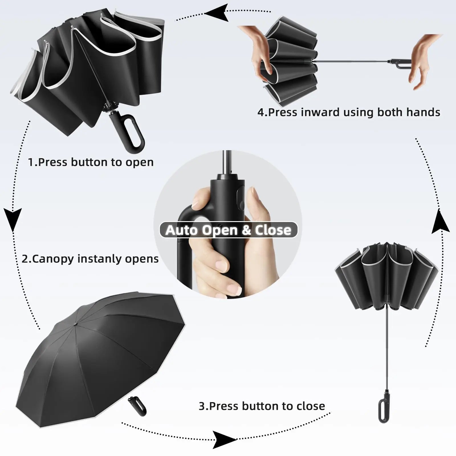 Large Umbrella for Rain Fully Automatic Folding Reverse Windproof Umbrella with Reflective Stripe UV Protection Luxury Men Women