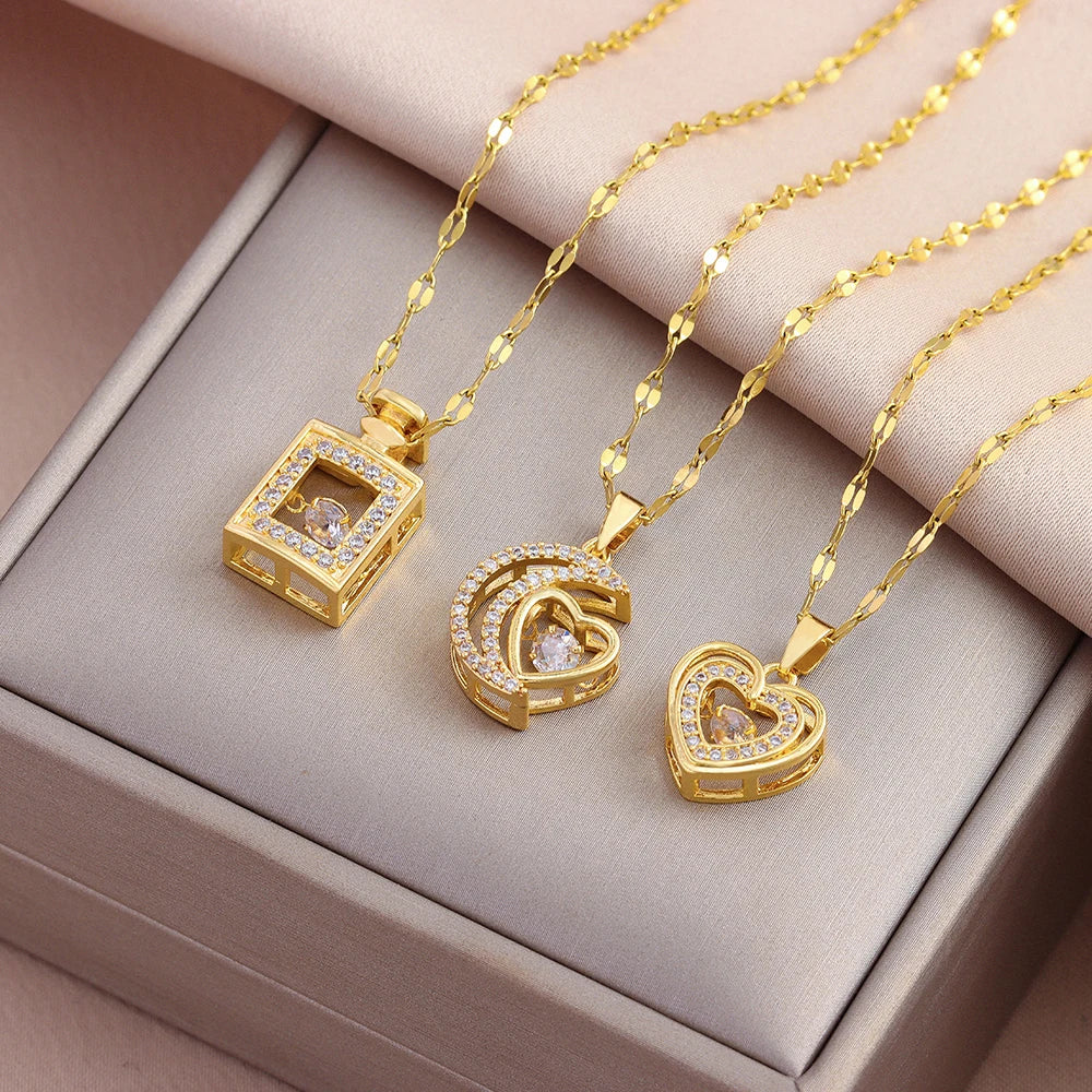 New In Sweet Sexy Beating Heart Series Pendant Necklaces For Women Luxury Fashion Female Stainless Steel Clavicle Chain Jewelry