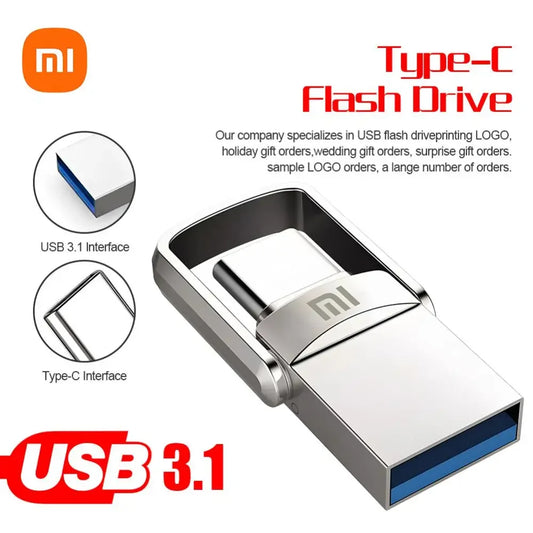 Xiaomi Ultra Dual Drive USB Type-C Flash Drive 2TB USB3.1 Pendrive 1TB 512G 256 128G Metal OTG Memory Stick Android Tablet Phone