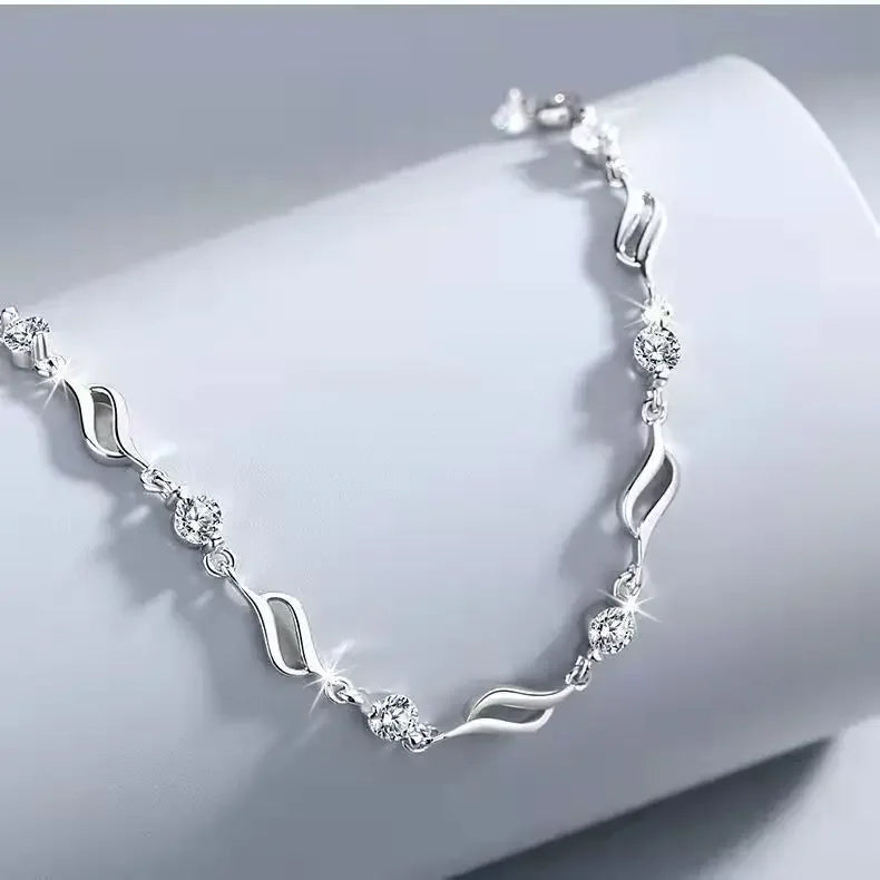 925 Sterling Silver Heart Shaped Bracelet For Women Retro Korean Versatile Blue Crystal Charm Bracelets Original Party Jewelry