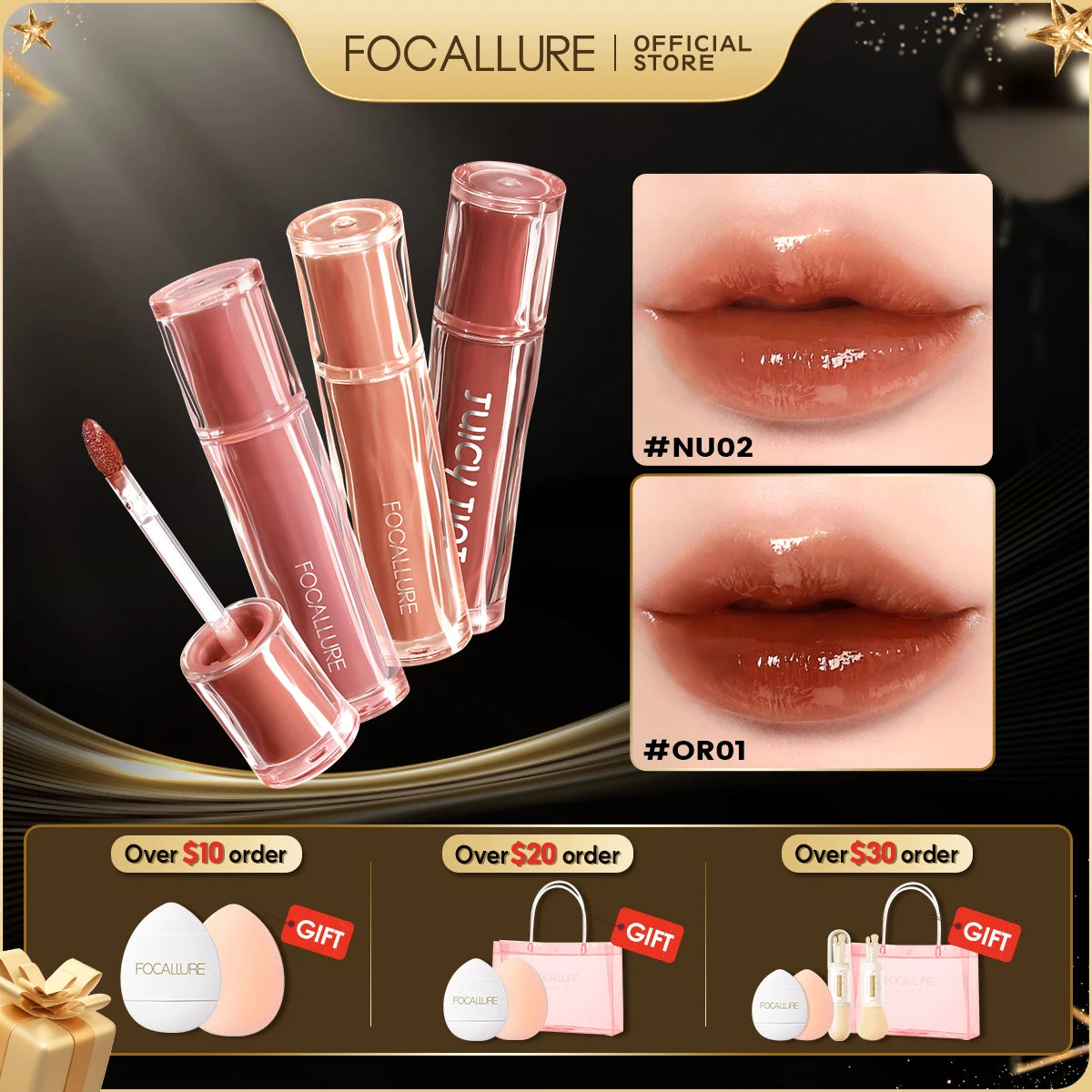 FOCALLURE Jelly Mirror Liquid Lipstick Non-stick Cup Moisturizing Lip Gloss Long Lasting Sexy Water Glossy Lip Tint Makeup