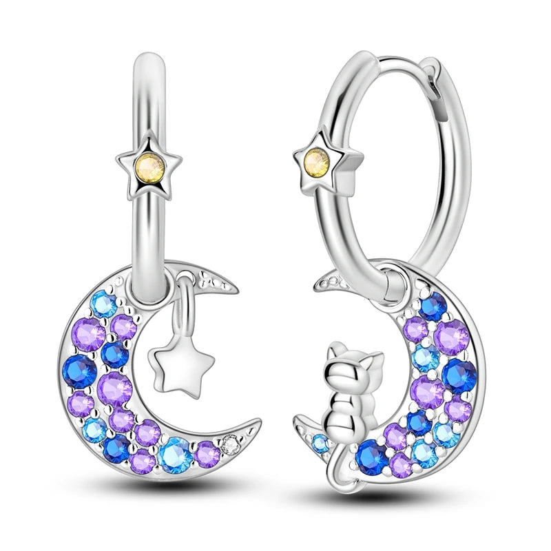 Bulbusbow Luminous Shell Women Earrings Original 925 Sterling Silver Pave CZ Star Moon Hoop Earrings Engagement Wedding Jewelry