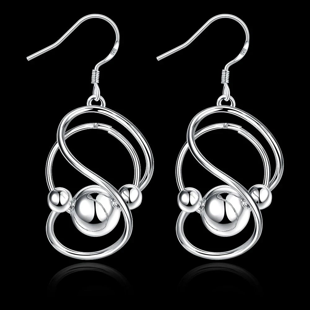 Hot New 925 Sterling Silver Earrings Korean Vintage Twisted Ball Long Dangle  For Women Fashion Gifts Wedding Jewelry