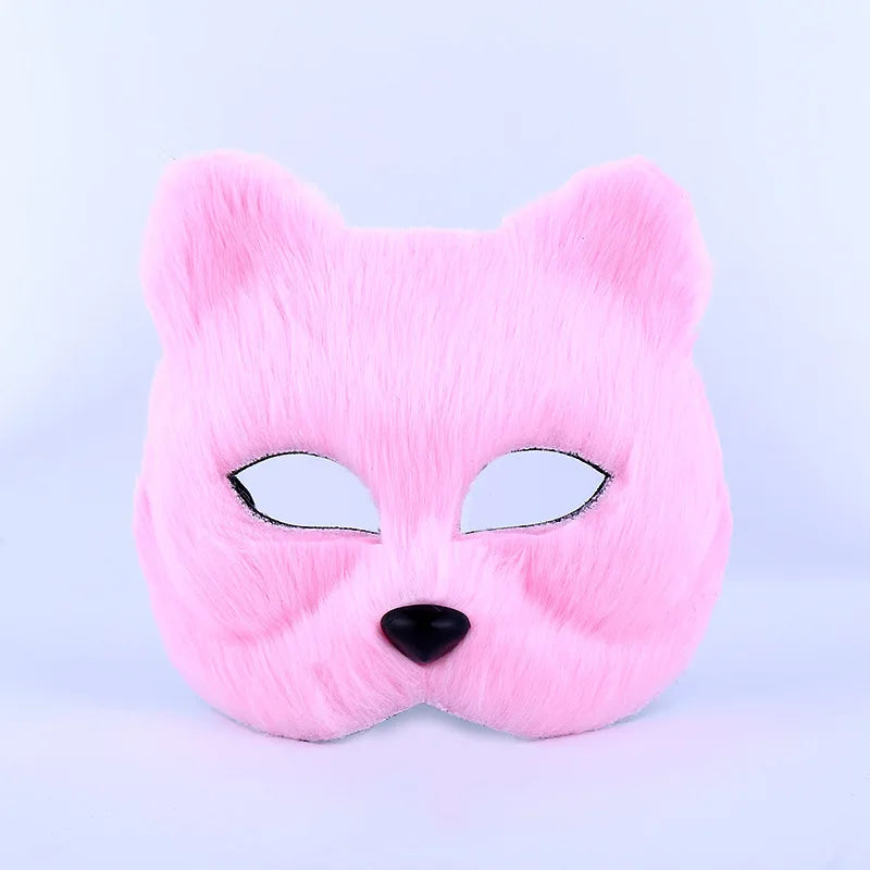 New Furry Fox Masks Half Face Eye Mask Imitation Cat Hair Mask Halloween Carnival Party Animal Cosplay Costume Accessories