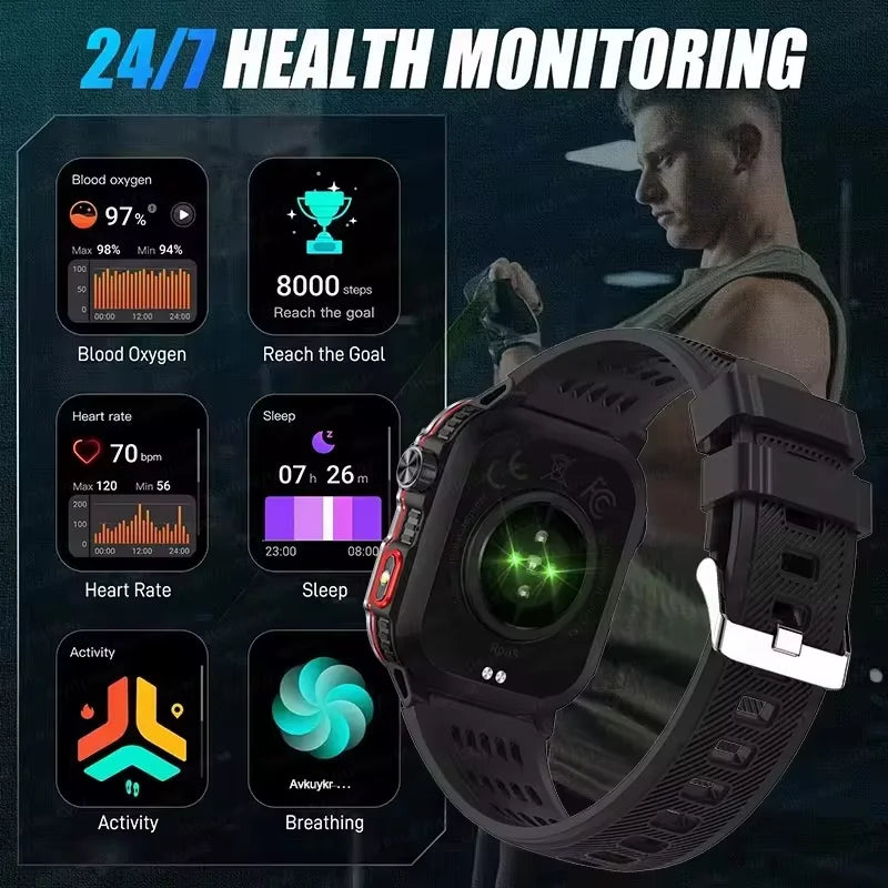 2024 New Military Outdoor Sport Smart Watch Men's 600 mAh Battery Waterproof GPS Track Call For Xiaomi Health Fitness Smartwatch