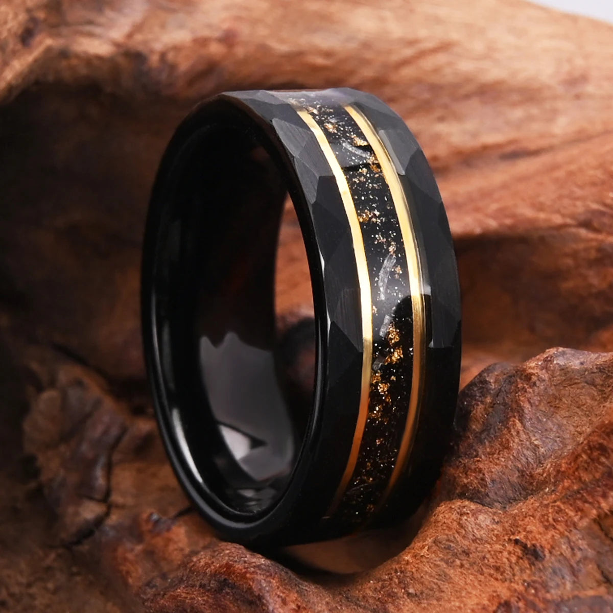 Fashion 8MM Men's Tungsten Carbide Wedding Band, Galaxy Golden Foil Ring, Comfortable to Wear, Suitable for Anyone