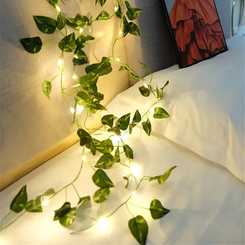 Flower Green Leaf String Lights Artificial Vine Fairy Lights Battery Powered Christmas Tree Garland Light for Weeding Home Decor