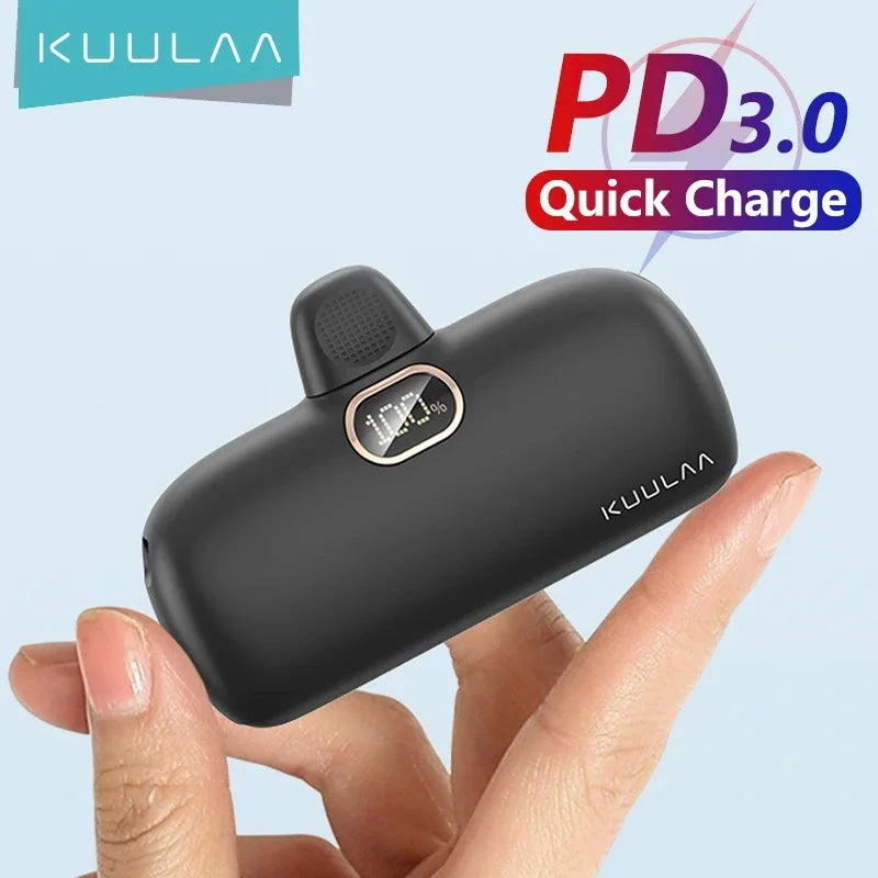 KUULAA 迷你移动电源 5000mAh PowerBank QC PD 快速充电适用于 iPhone 15 14 13 12 外置电池便携式充电器适用于小米