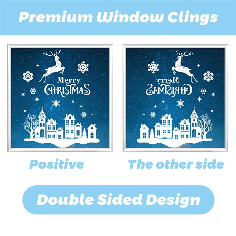 Double-Sided Christmas Window Clings Designs Snowflake Static Stickers Decoration White Xmas Ornaments Reusable Party Supplies