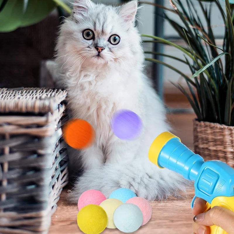 Cat Toys Interactive Launch Training Toy For Pet Kitten Creative Mini Shooting Gun Games Stretch Plush Ball Toys Pet Supplies