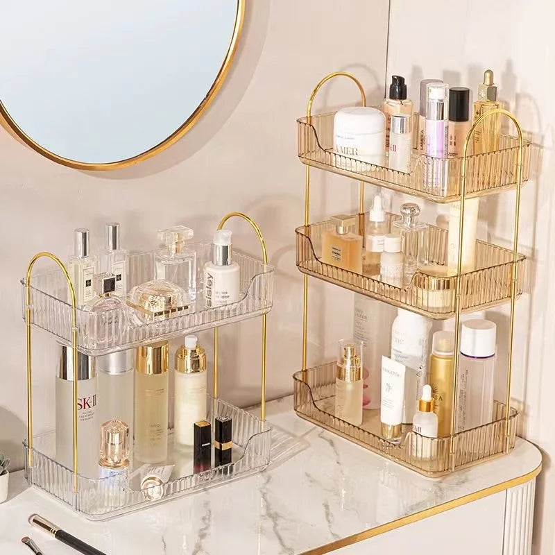 Bathroom Corner Storage Organizer Shelf Home Makeup Skincare Shampoo Lipstick Tabletop Holder Cosmetic Desk Kitchen Rack