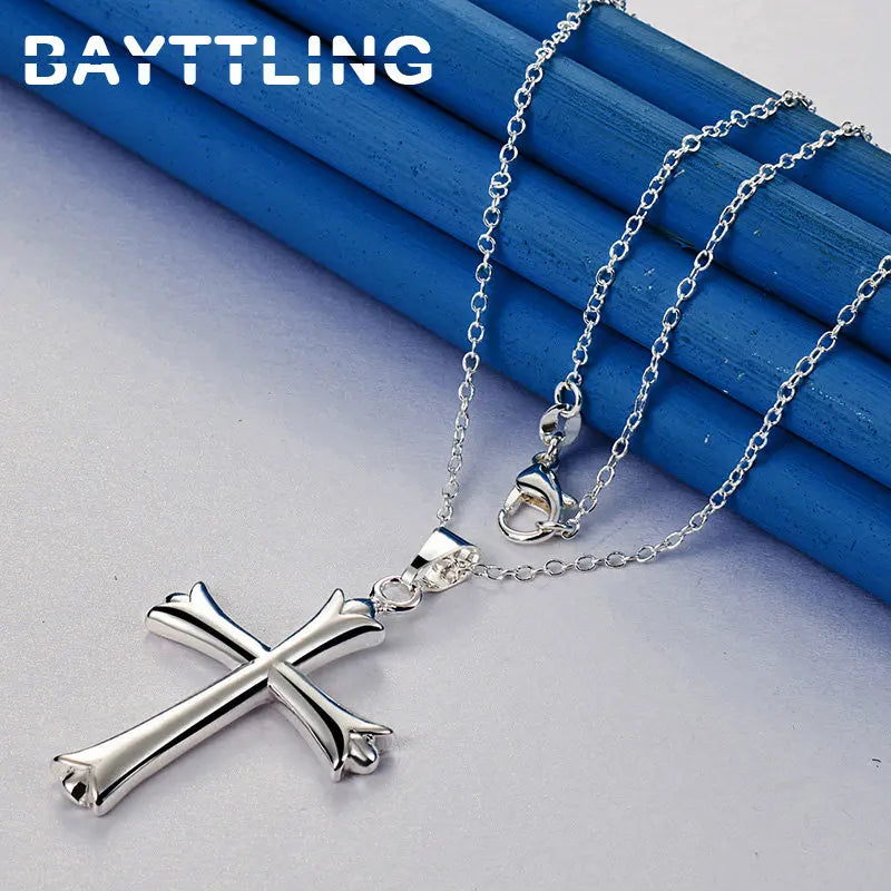 Fashion 925 Sterling Silver 16-30 Inches Fine Cross Men Necklace For Women Wedding Gift Jewelry Accessories