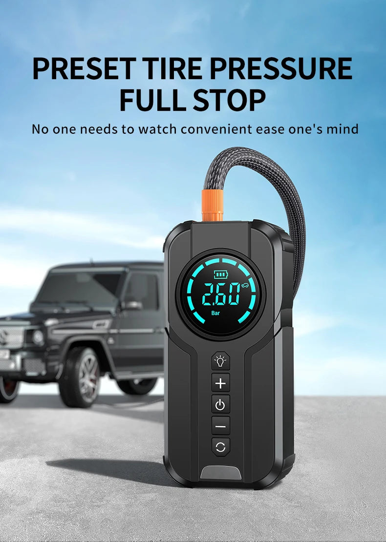 Car Jump Starter Air Pump Power Bank Lighting Portable Air Compressor 4 In 1 Cars Battery Starters Starting Auto Tyre Inflator