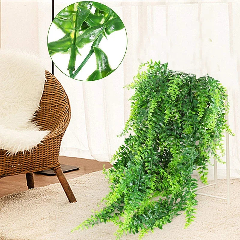 90CM Artificial Persian Fern Leaves Vines Plants Plastic Grass Hhome Room Decor Hanging Fake Plant Leaf Wedding Party Wall Decor