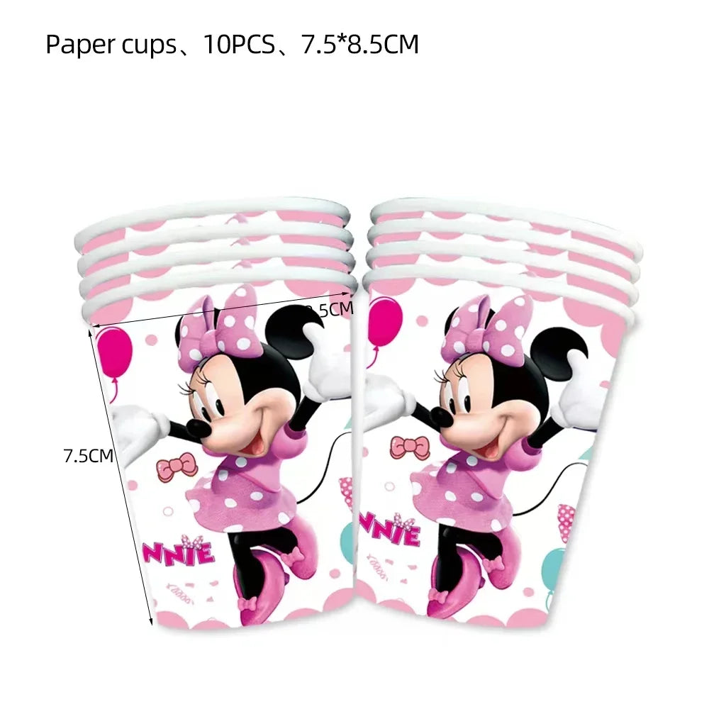 Disney Minnie Mouse Birthday Party Decoration Princess Girl's Party Supplies MInnie Mouse Tableware Balloon Banner  Paper Cup