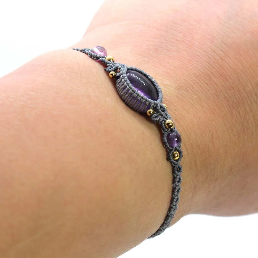 Handmade Rope Braided Macrame Stone Bracelets For Women Natural Crystal Amethyst Lapis Lazuli Weave Adjustable Bracelet Jewelry