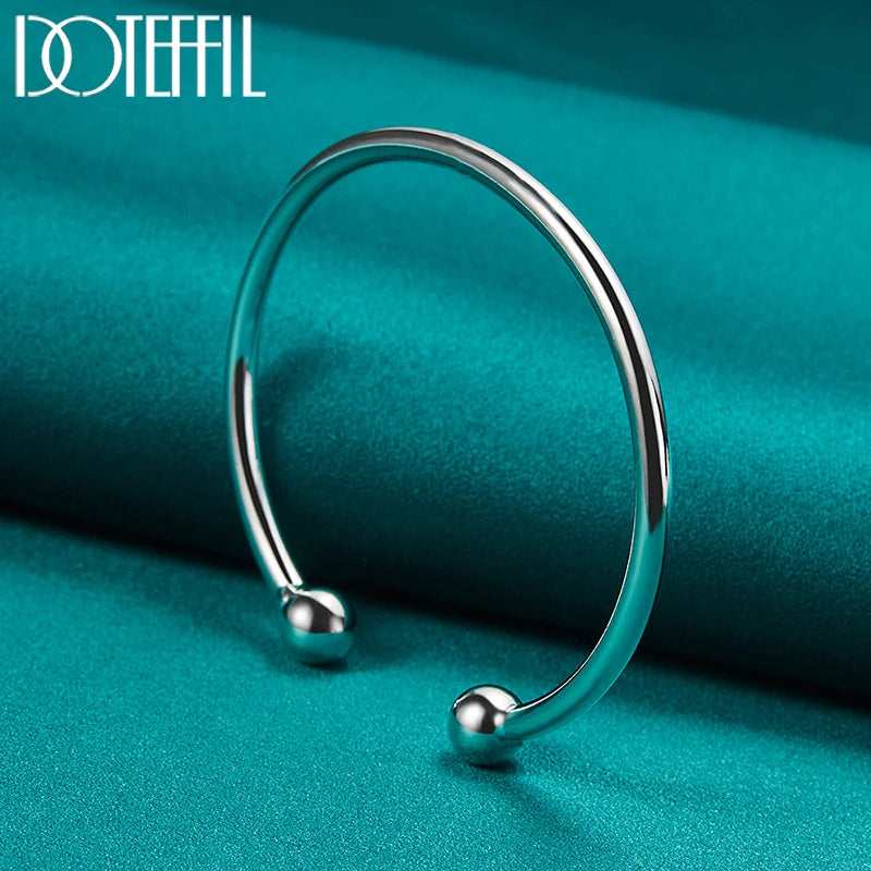 DOTEFFIL 925 Sterling Silver 4mm Smooth Solid Bead Bracelet Cufflinks Bangles For Women Man Wedding Engagement Party Jewelry