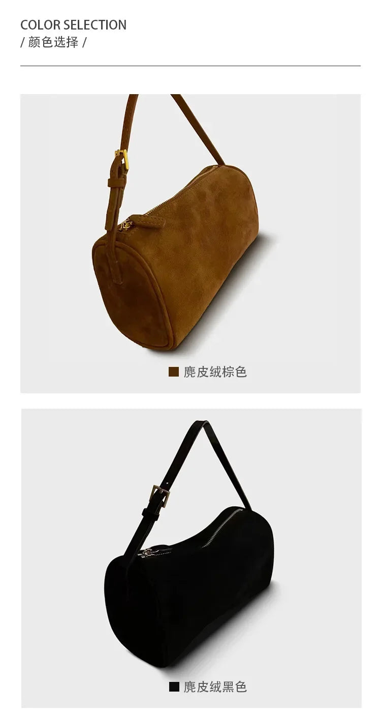 2024 Trend Fashion Design Elegant Leather Pen Holder Bag Suede Leather Underarm Cowhide Small Square Bag Soft Handbag for Women