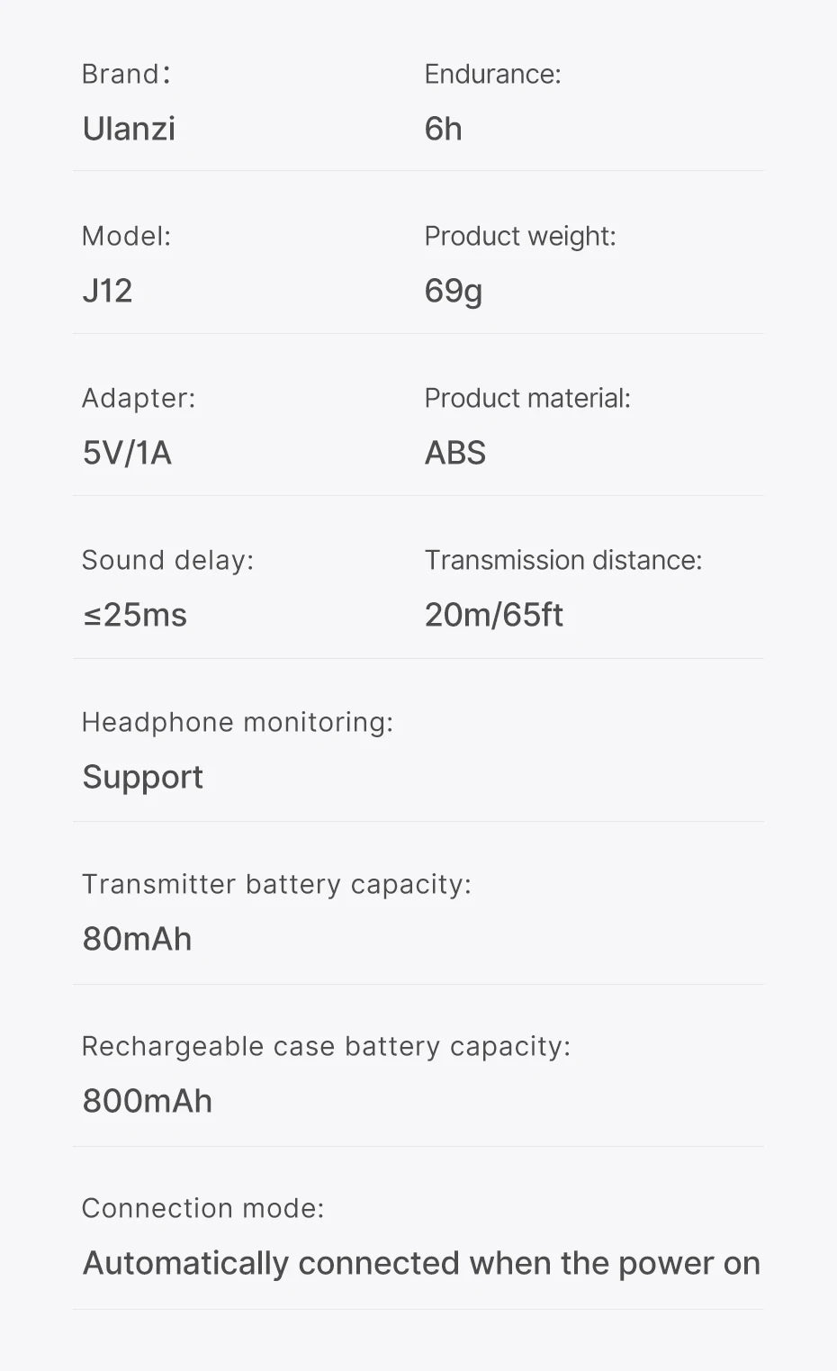 Ulanzi J12 无线领夹式麦克风 专业 20M 音频视频语音录音麦克风 适用于智能手机 Andriod iPhone 15 14 13