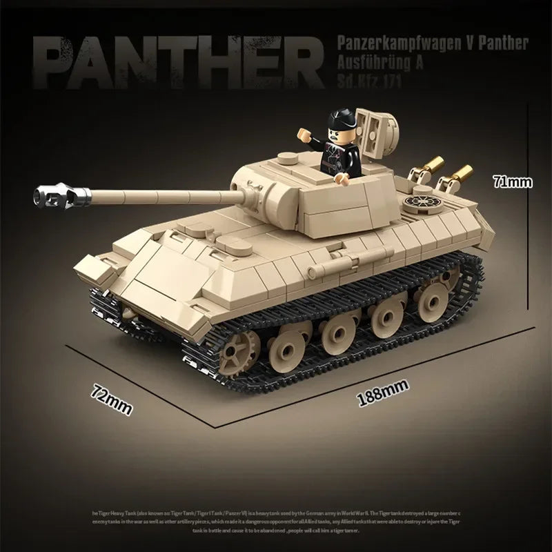 WW2 Military Panzer Panther Medium Tank Panzerkampfwagen V Panther Building Blocks World War II Figures Bricks Model Toys Gift