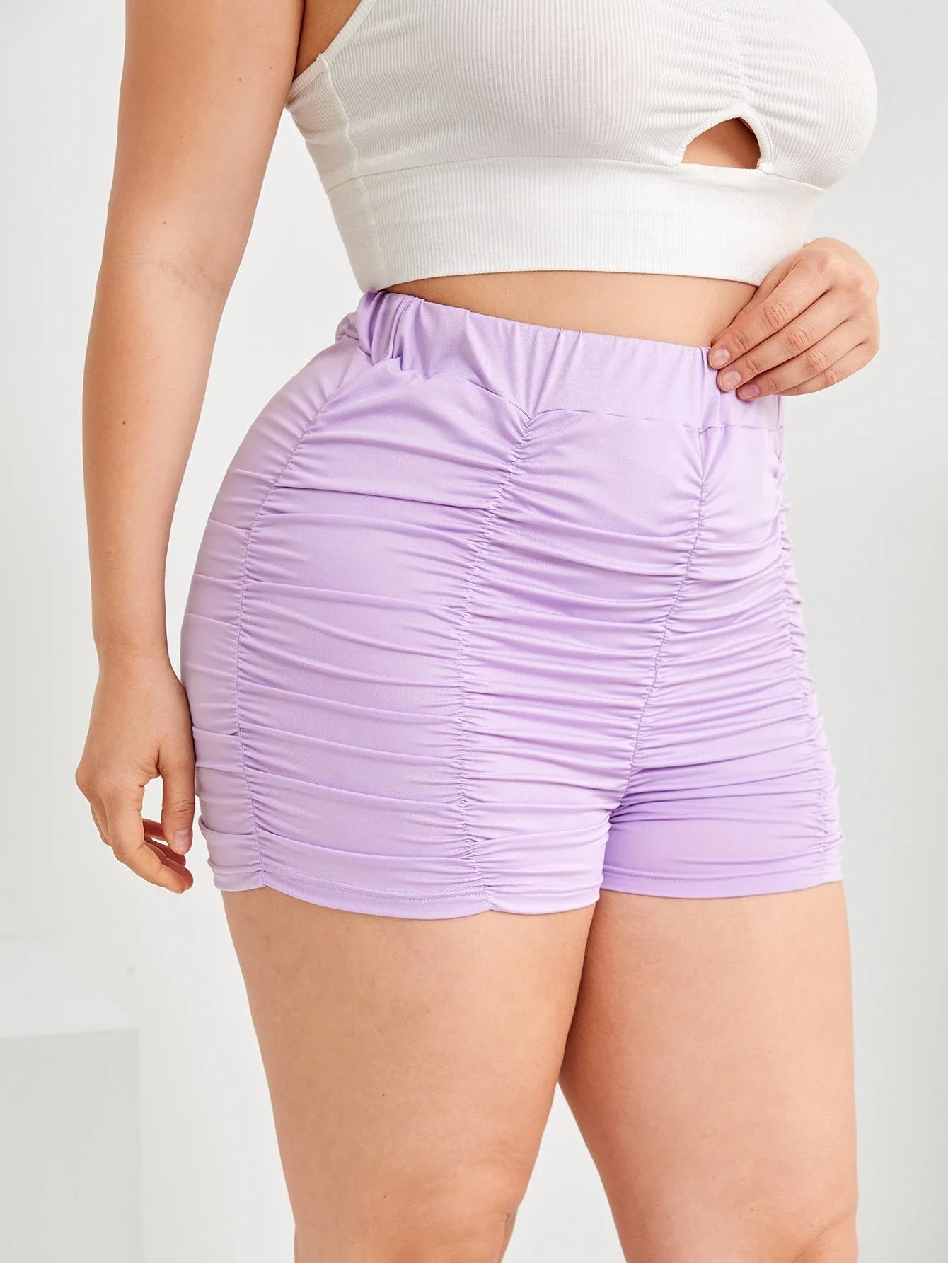 Plus Size Elastic Waist Sexy Summer Casual Ruched Shorts Women Solid Purple High Waist Skinny Biker Shorts Female Large Size 6XL