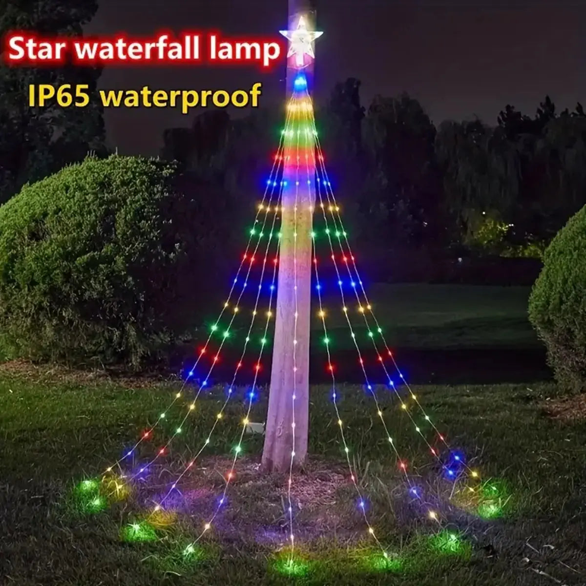 1PC 198 LED Star Waterfall Lights With 8 Modes USB Powered & Remote Control Camping Light Indoor Outdoor Christmas String Lights