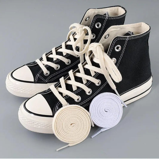 Cotton Flat Shoelaces Sneakers Canvas Shoe laces Women Men Shoelace White Black Beige Classic Shoe Lace for Shoes Strings 1Pair