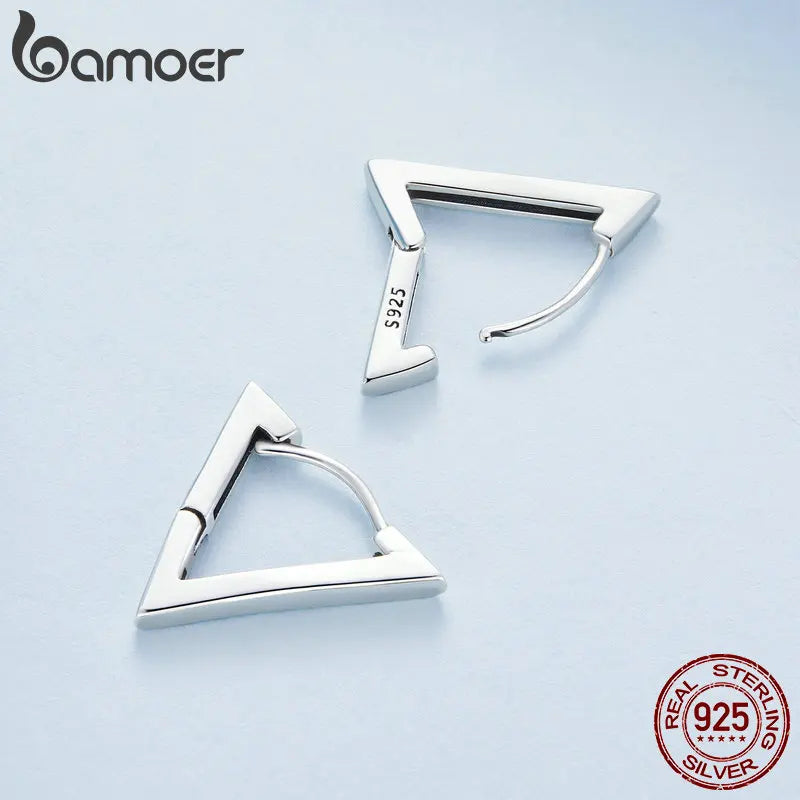 BAMOER 925 Sterling Silver Small Triangle Earrings for Women Geometric Hoop Earrings Hypoallergenic Earrings for Women Girls