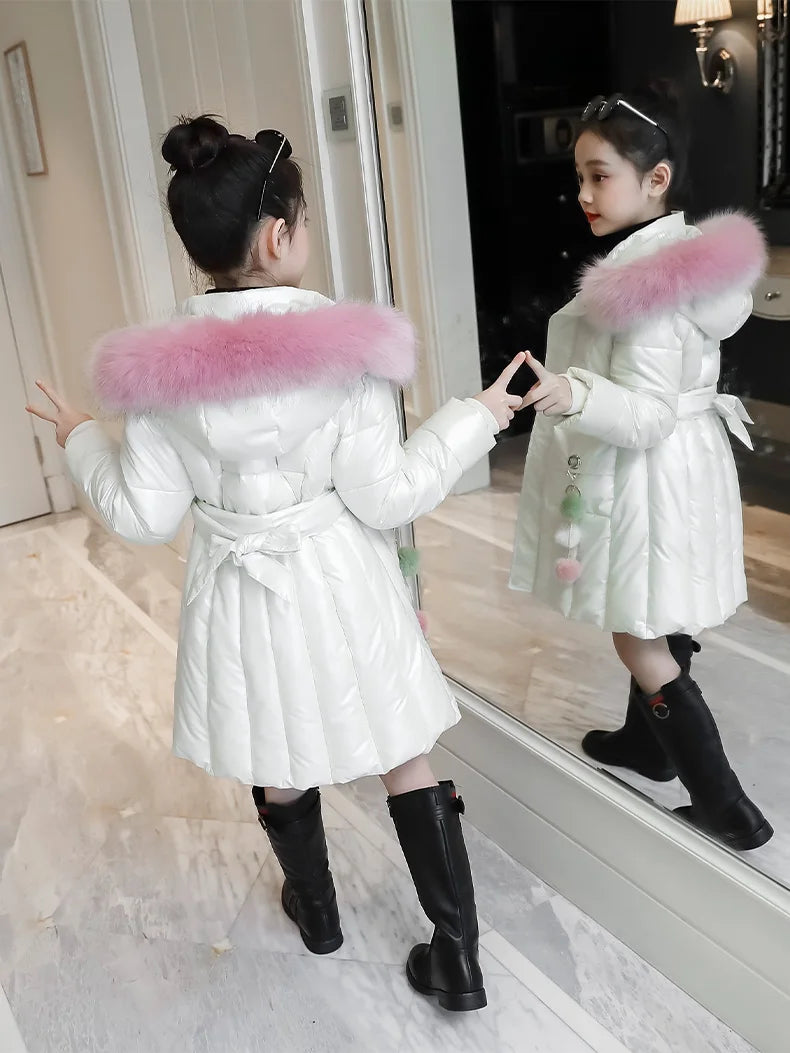 UNITIM 2024 Winter Children Girls Jacket Waterproof Hooded Shiny Thick Girls Outerwear Coat 5-14 Years Kids Teenages Girl Parka