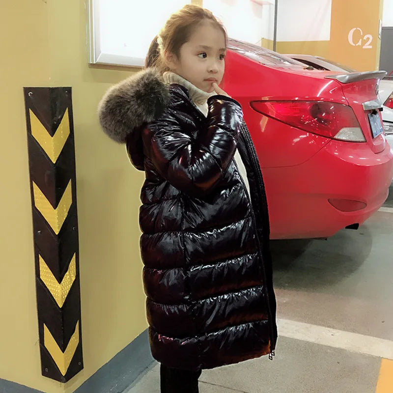 UNITIM -30 Degrees Warm Down Jacket For Girls Fur Collar Kids Girls Winter Jacket 2-12 Years Teenagers Boys Outerwear Coat