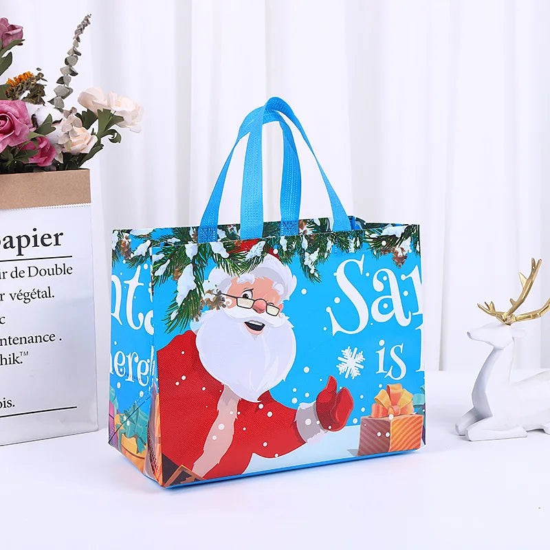 4pcs Christmas Gifts Bags Fabric Xmas Tote Bags Candy Cookie Snack Packing for Christmas New Year 2024 Party Supplies Noel