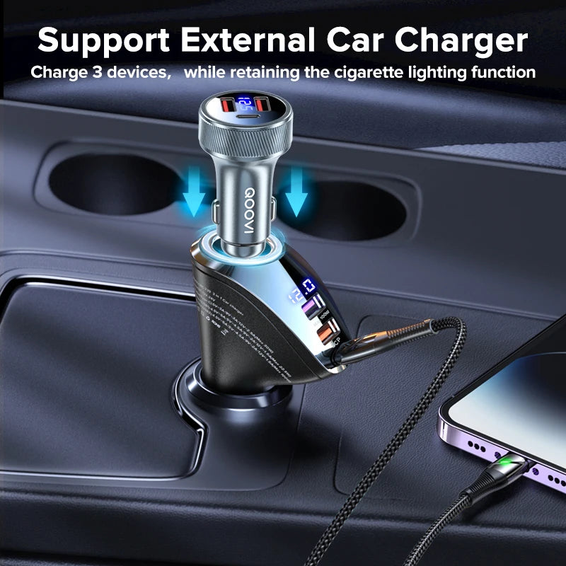 QOOVI 150W Car Charger Usb Type C Super Fast Charging PD 4.0 Quick Charge 3.0 Cigarette Lighter Socket For iPhone Xiaomi Samsung