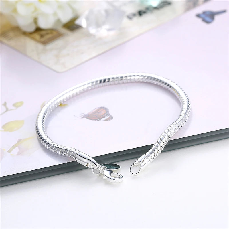 LiHong 925 Sterling Silver 3mm Snake Chain 8 inches Basis Bracelet For Woman Charm Wedding Engagement Fashion Party Jewelry