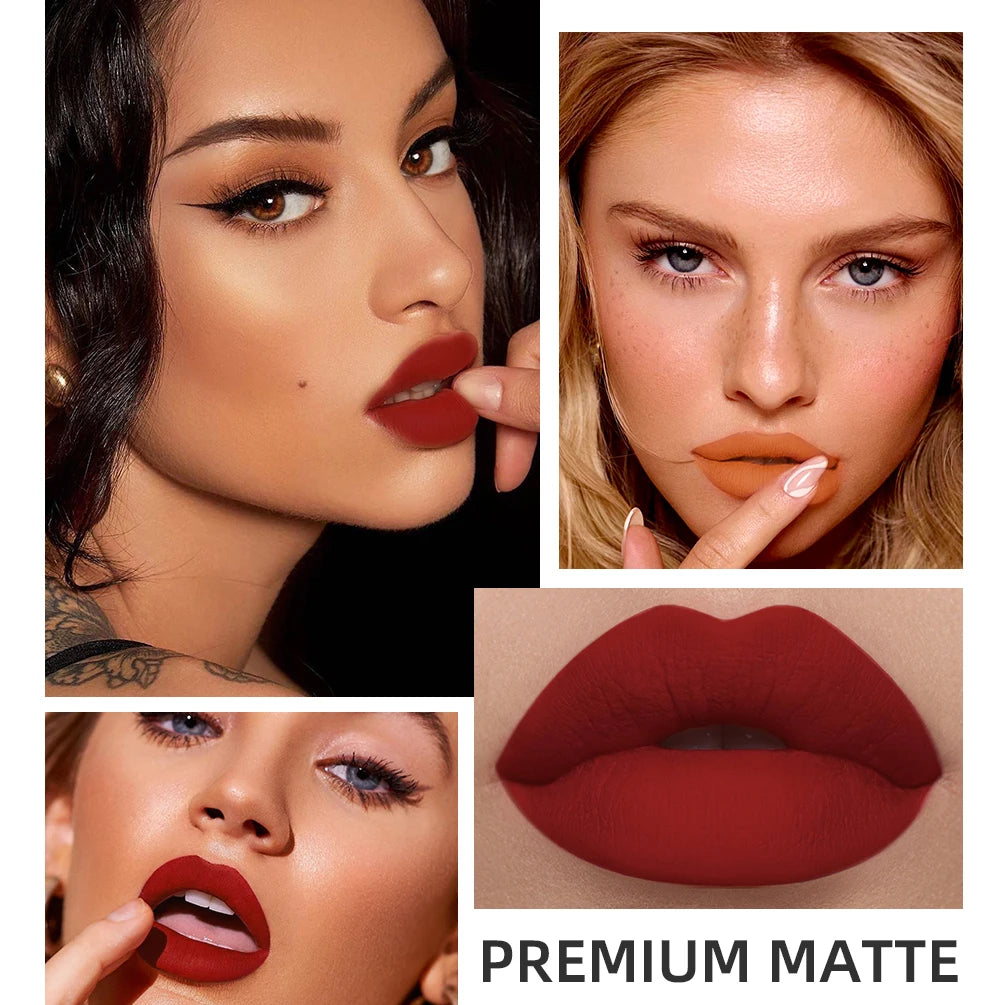 QIBEST Sexy Red Matte Lip Gloss Long Lasting Velvet Liquid Lipstick Lip Makeup Women Beauty Nonstick Cup Waterproof Lipgloss Hot