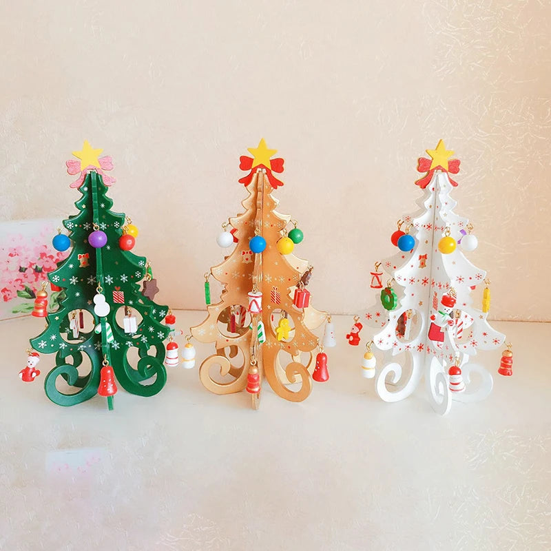 2025 Christmas Tree Children's Handmade DIY Stereo Wooden Christmas Tree Scene Layout  Decorations Ornaments （Pendant randomly）