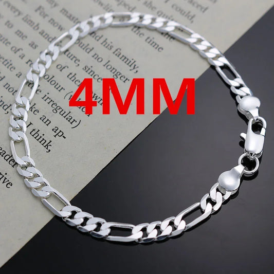 KCRLP Retro S925 Sterling Silver 4MM Chain Bracelet Necklace for Men Women Boy Jewelry Set Lady Christma Gifts Classical Wedding