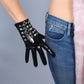 DooWay Women's Shiny Black Short Leather Gloves TECH Faux Winter Warm Metal Studs Cool Club Wear Cosplay Costume Driving Glove