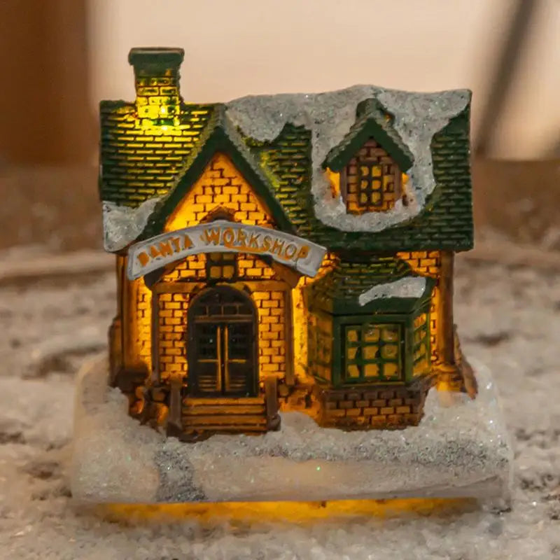 Christmas Village Set Resin Snow House Figurine Building Scene Decoration Home Fireplace 2024 Xmas Navidad Party Supplies