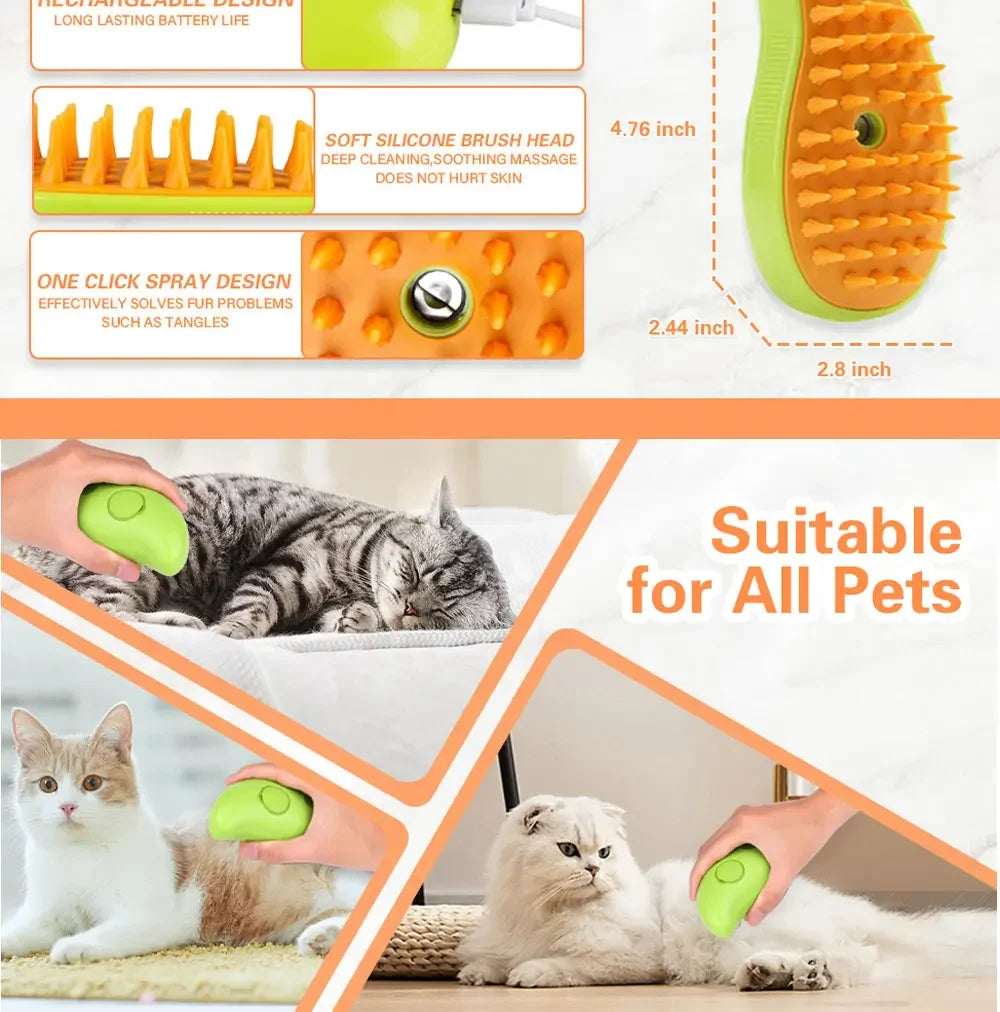 Cat and Dog Steam Brush Accessories for Cats Steam Brush Massage Electric Sprayer Pet Grooming Things for Dogs Removes Hair Pets