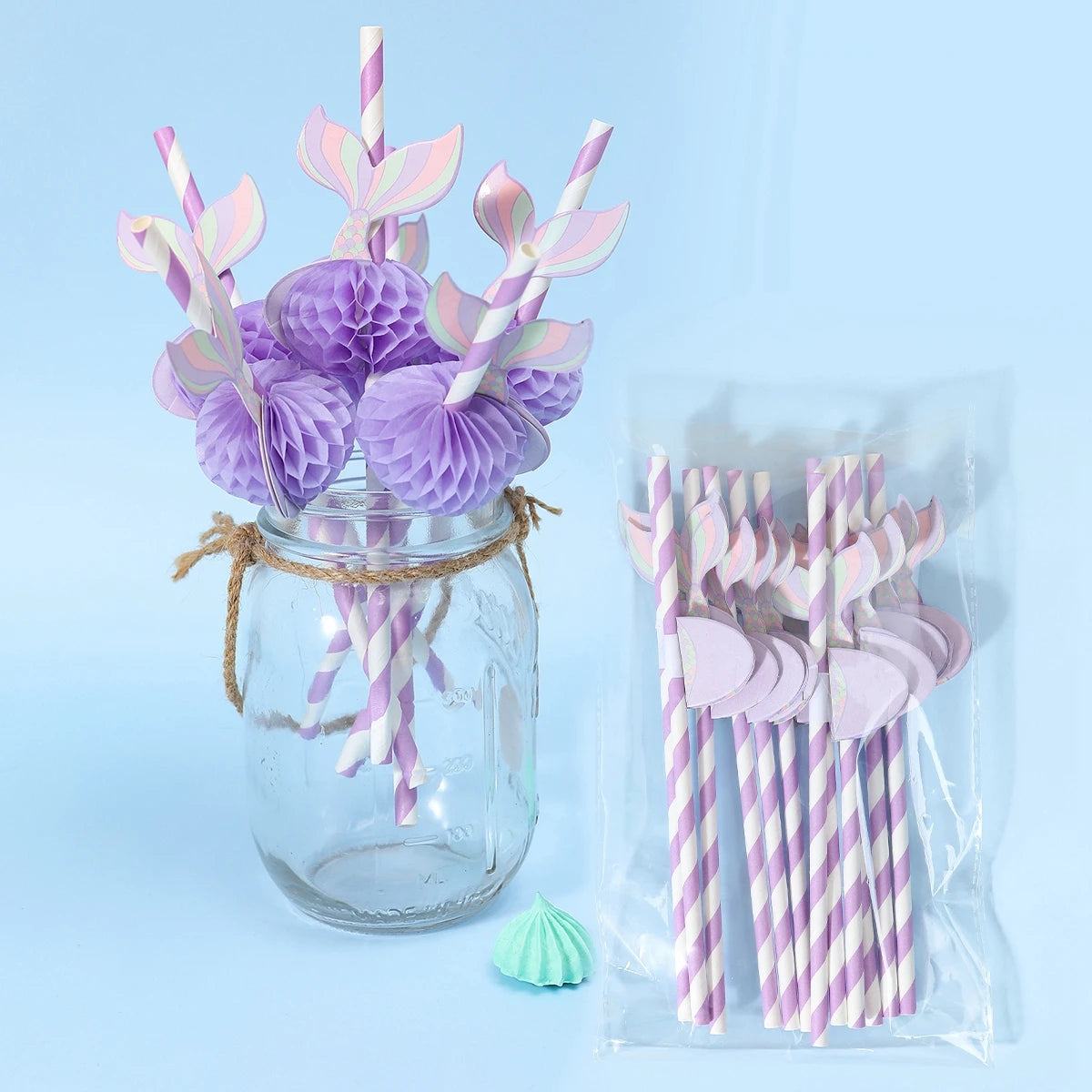 Mermaid Hawaiian Party Paper Straws Happy Birthday Party Decoration Kids Baby Shower One Year 1st Birthday Suppies