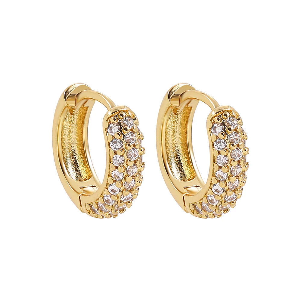 Bulbusbow Fashion CZ Zircon Round Huggie Hoop Earrings for Women in Geometric U Shape, Gold Plated Stainless Steel