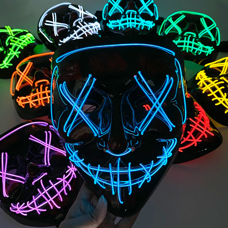 Wireless Halloween Mask Luminous LED Purge Masquerade Party Horror Mask Light Glow In The Dark