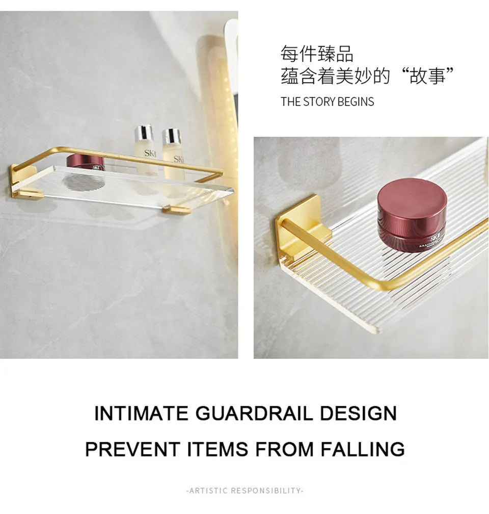 DOOKOLE Bathroom Floating Shelves Gold, Wall Mounted Storage Shelves with Towel Bar for Bathroom, Kitchen, Bedroom