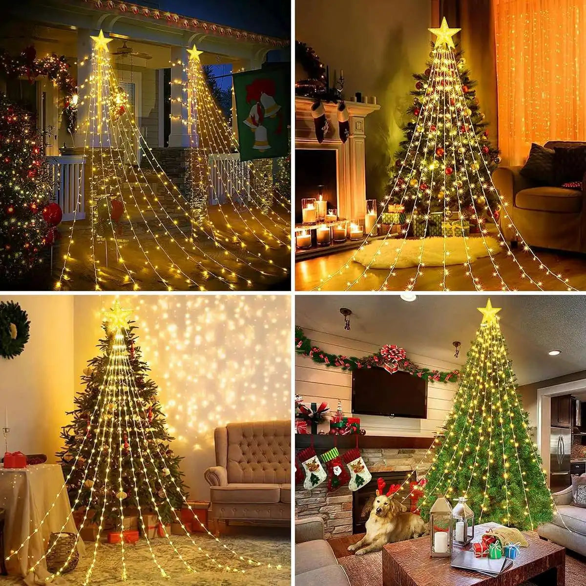 1PC 198 LED Star Waterfall Lights With 8 Modes USB Powered & Remote Control Camping Light Indoor Outdoor Christmas String Lights