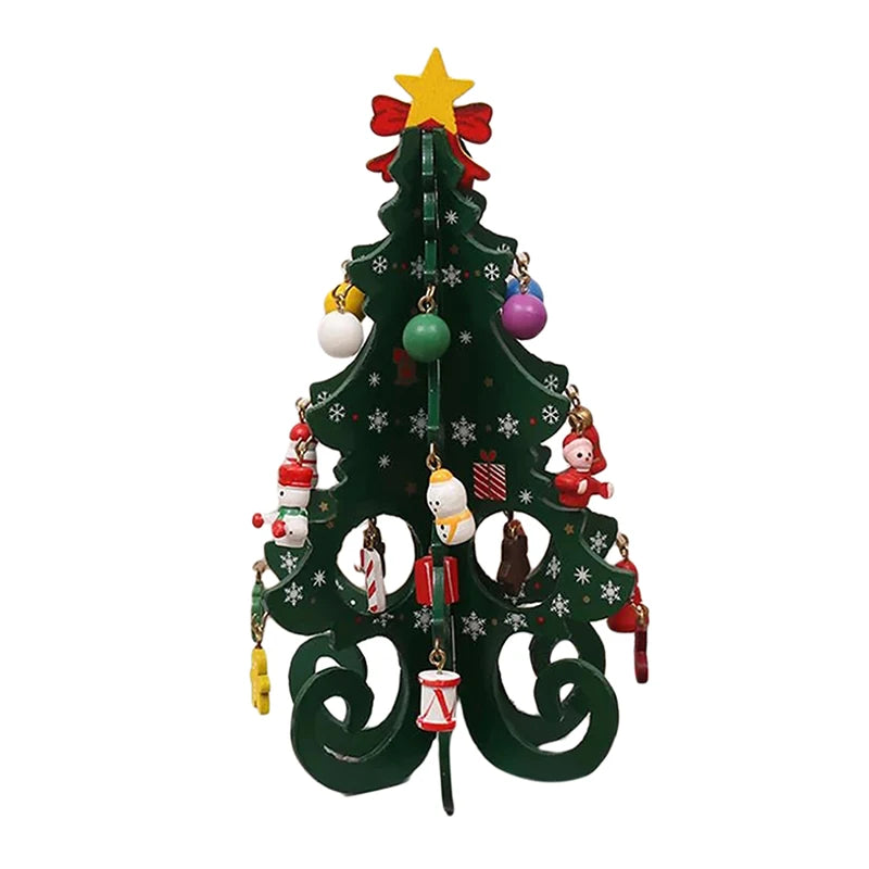 2025 Christmas Tree Children's Handmade DIY Stereo Wooden Christmas Tree Scene Layout  Decorations Ornaments （Pendant randomly）