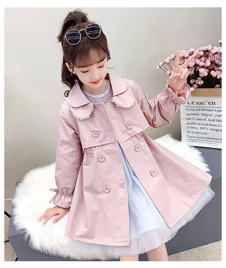 2023 Spring Autumn New Arrival Fashion Korean Style Girls Trench Coat Children's Outerwear Long Windbreak Jacket For Girls 4-12Y