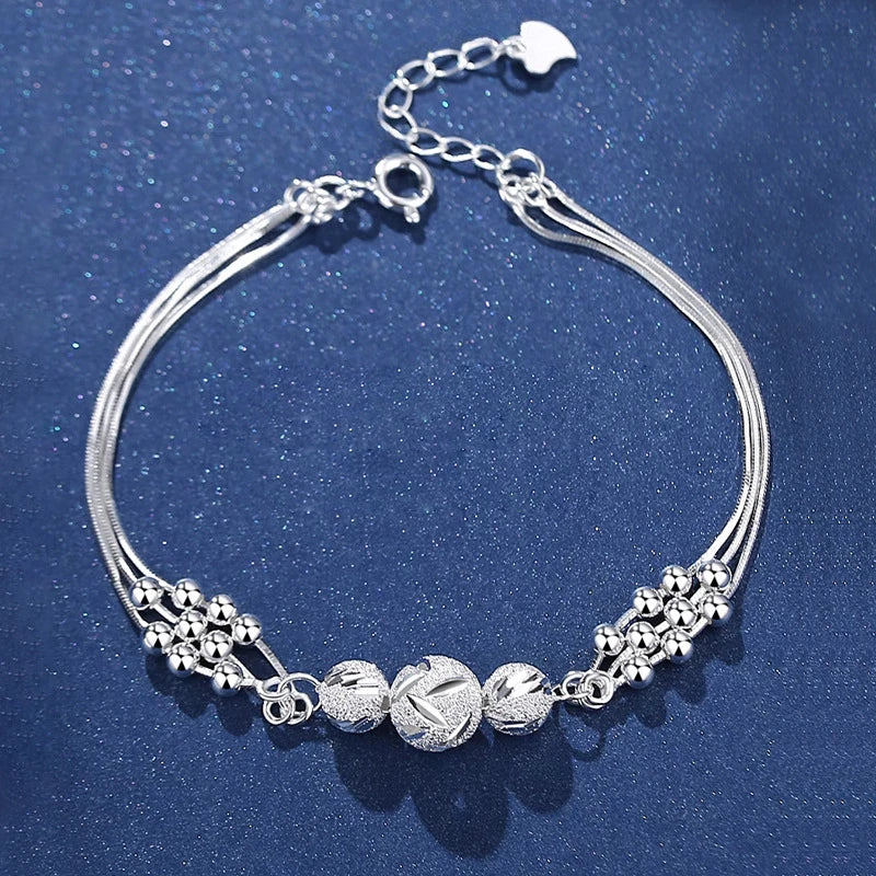 Luxury 925 Sterling Silver Bracelet Woman Vintage Original Lucky Beads Ball Adjustable Bracelets Designer Jewelery Holiday Gifts