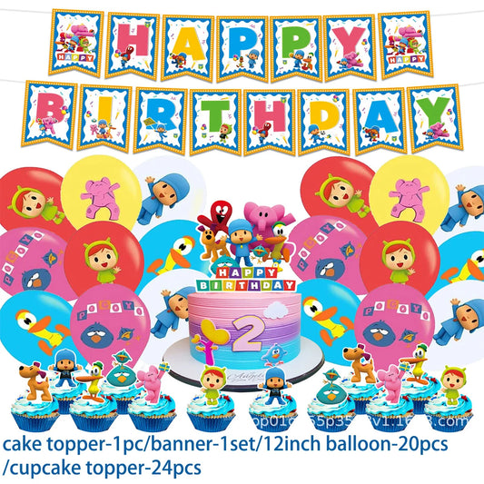 Umi Pocoyoed Theme Children's Birthday Party Supplies Decoration Balloons Banner Backdrop Cupcake Topper Kids Baby Shower Gifts