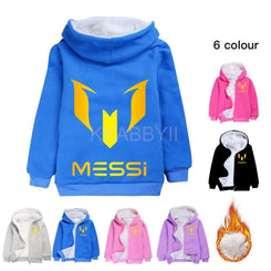 Messi Kids Coat Winter Outfit with Fur Hood Thicken Warm Boys Girls Clothes Cotton Cartoon Hoodies Outerwear